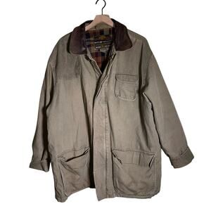 VINTAGE GAP 90s chore barn Jacket w leather collar flannel interior corduroy XL